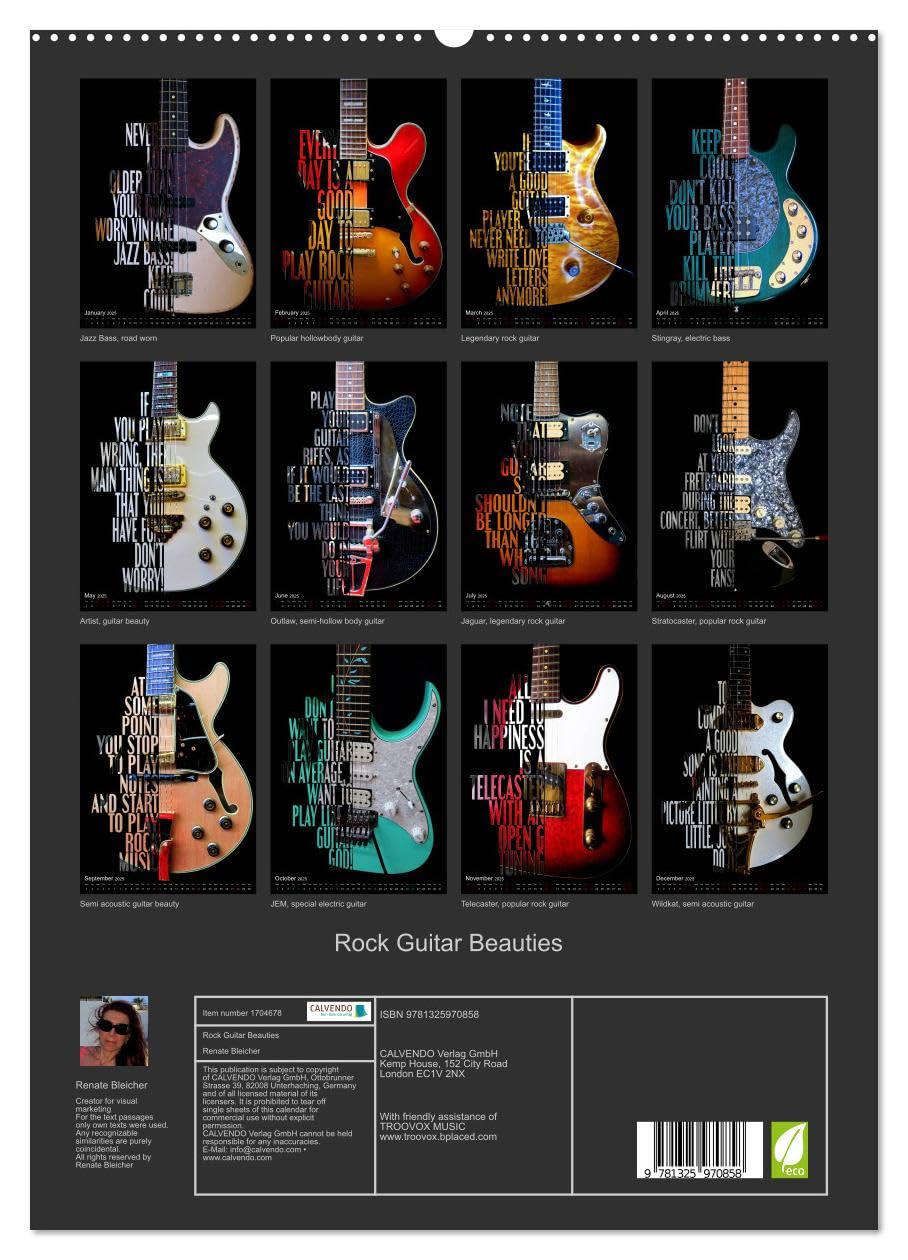 Rock Guitar Beauties (hochwertiger Premium Wandkalender 2025 DIN A2 hoch), Kunstdruck in Hochglanz Books