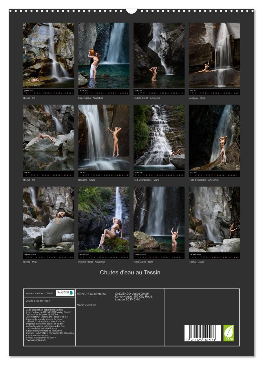 Chutes d'eau au Tessin (hochwertiger Premium Wandkalender 2025 DIN A2 hoch), Kunstdruck in Hochglanz Books