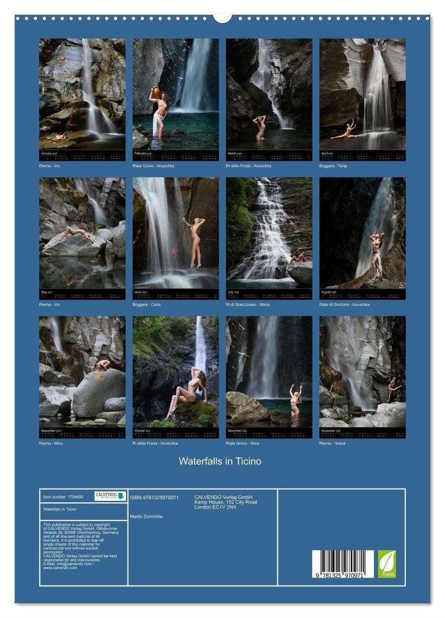 Waterfalls in Ticino (hochwertiger Premium Wandkalender 2025 DIN A2 hoch), Kunstdruck in Hochglanz Books