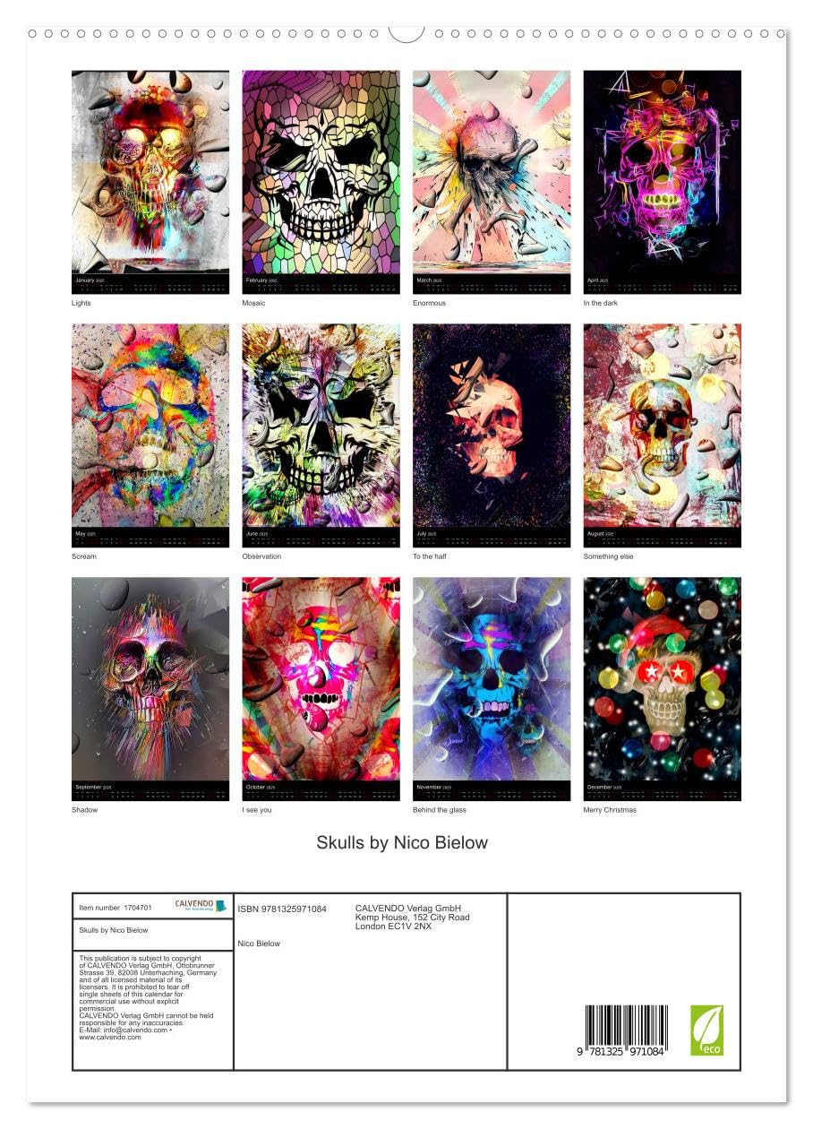 Skulls by Nico Bielow (hochwertiger Premium Wandkalender 2025 DIN A2 hoch), Kunstdruck in Hochglanz Books