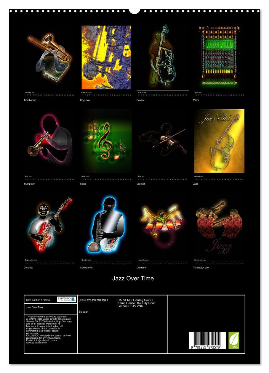 Jazz Over Time (hochwertiger Premium Wandkalender 2025 DIN A2 hoch), Kunstdruck in Hochglanz Books