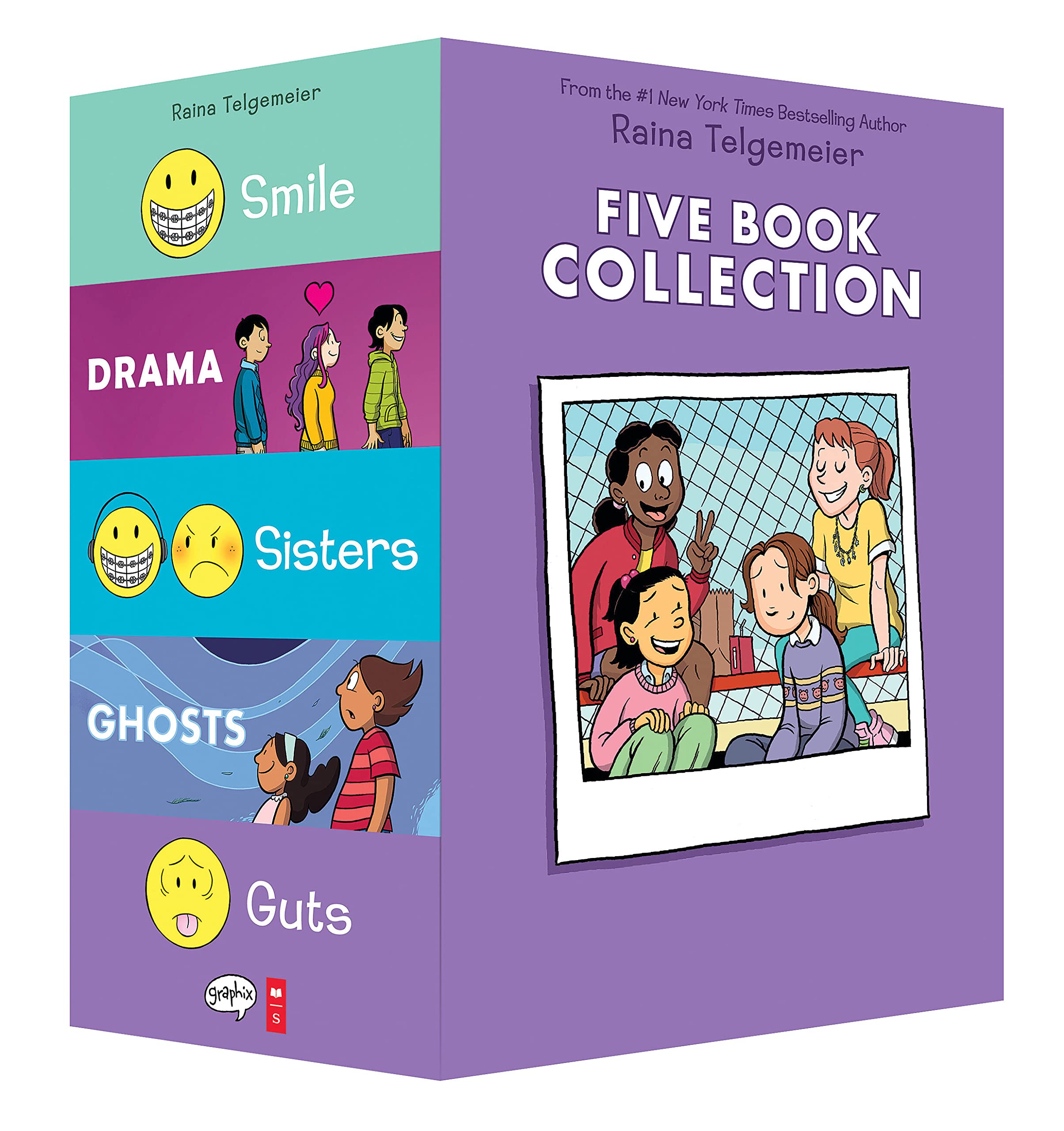 Raina Telgemeier Five Book Collection: Smile, Drama, Sisters, Ghosts, Guts book