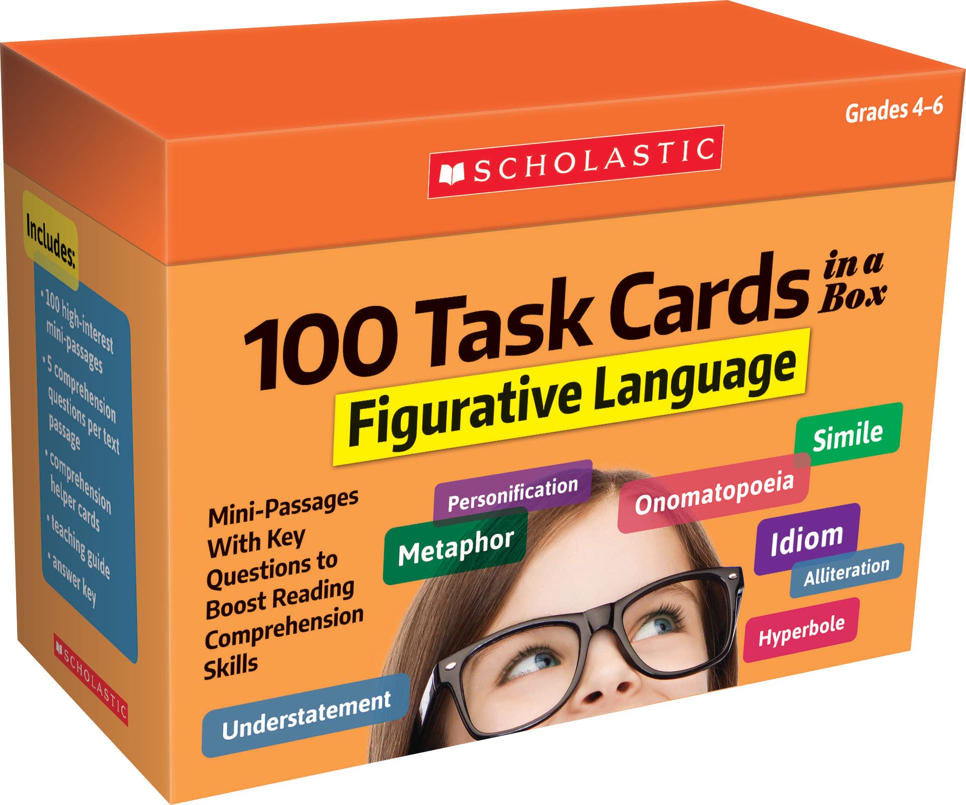 100 Task Cards in a Box - Figurative Language: Mini-passages With Key Questions to Boost Reading Comprehension Skills Foreign Languages ​​& Dictionaries