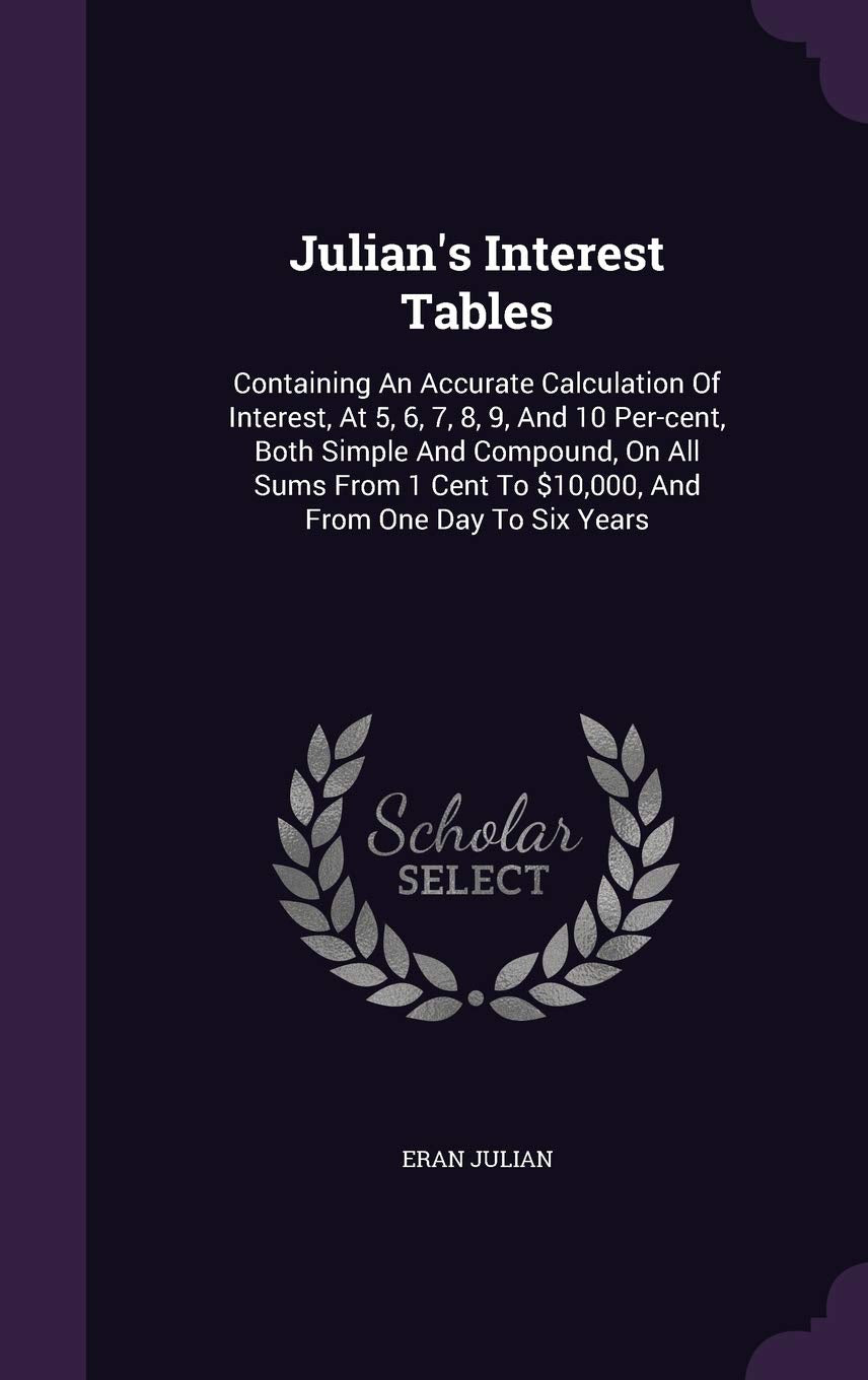 Julian's Interest Tables: Containing an Accurate Calculation of Interest, at 5, 6, 7, 8, 9, and 10 Per-Cent, Both Simple and Compound, on All Sums from 1 Cent to $10,000, and from One Day to Six Years Politics & History