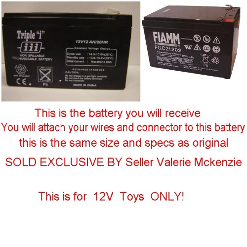 PLEASE READ AD CAREFUL!!! Replacement 12V battery for Kid trax & Peg Perego & Kid Motionz & Mega tredz Motion Tredz Riding Toys (You Must Use your own connector) By Pure Power Adapters ® Books