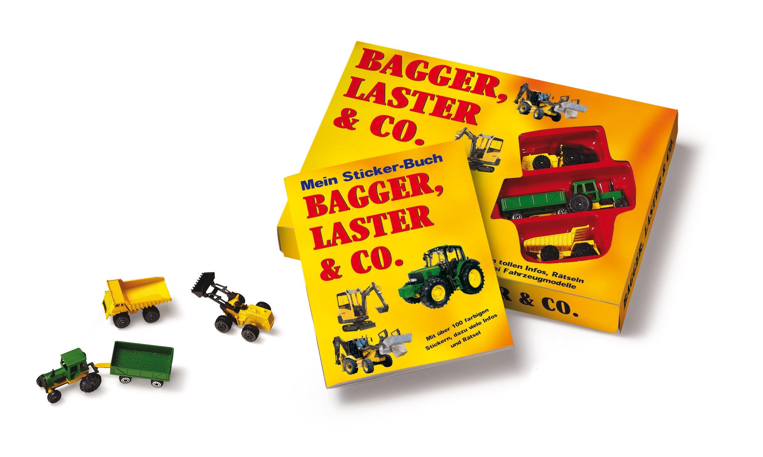Bagger, Laster & Co.: Farbig illustriertes Buch mit vielen tollen Infos, Rätseln und über 100 Aufklebern - außerdem drei Fahrzeugmodelle Children's books