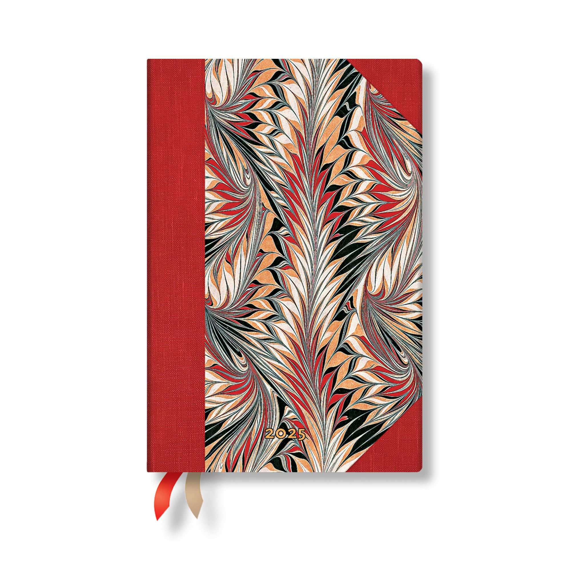 Paperblanks | 2025 Weekly Planner | Rubedo | Cockerell Marbled Paper | 12-Month | Mini | Horizontal | Elastic Band | 160 Pg | 100 GSM Books