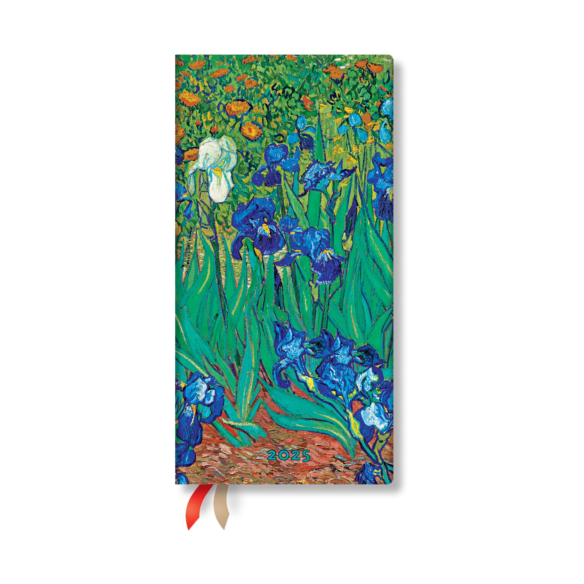 Paperblanks | 2025 Weekly Planner | Van Gogh Irises | Van Gogh Irises | 12-Month | Slim | Horizontal | Elastic Band | 160 Pg | 100 GSM Architecture