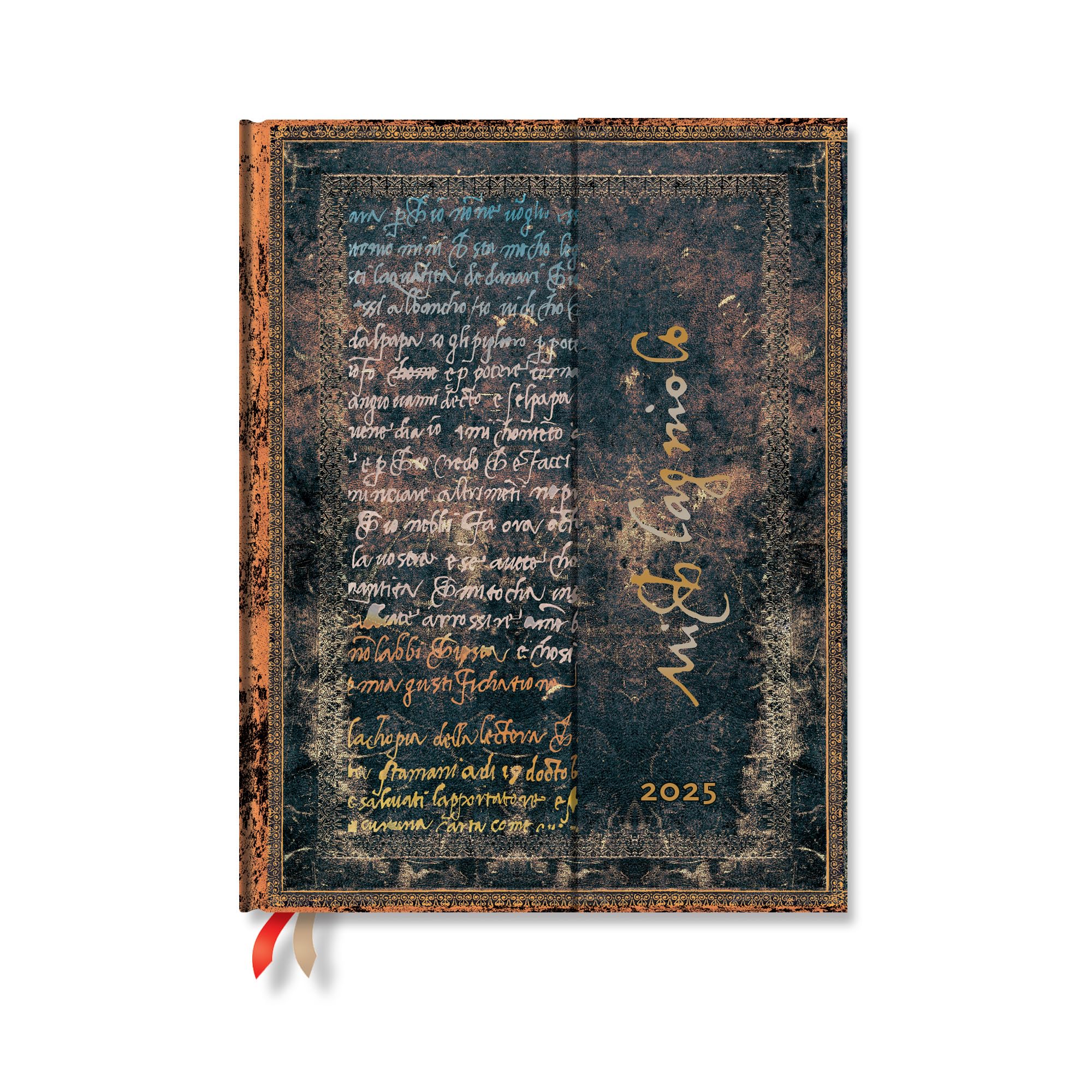 Paperblanks | 2025 Weekly Planner | Michelangelo, Handwriting | Embellished Manuscripts Collection | 12-Month | Ultra | Horizontal | Wrap | 160 Pg | 100 GSM Architecture