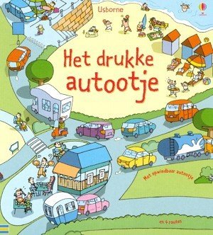 Het drukke autootje: Met opwindbaar autootje en 4 routes book