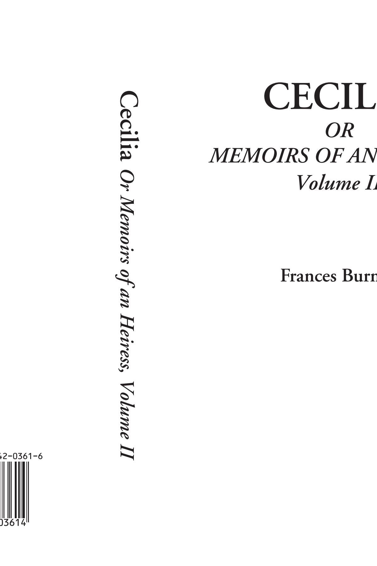 Cecilia Or Memoirs of an Heiress, Volume 2 Classics