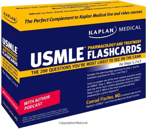 Kaplan USMLE Pharmacology and Treatment Flashcards: The 200 Questions You're Most Likely to See on the Exam for Steps 1, 2 & 3 book