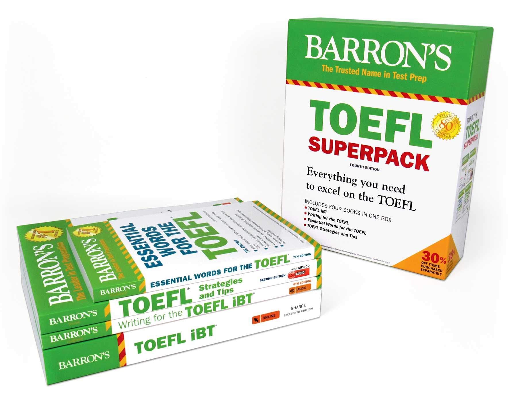 TOEFL iBT Superpack: 4 Books + Practice Tests + Audio Online (Barron's Test Prep) Foreign Languages ​​& Dictionaries