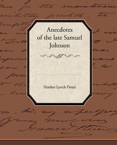 Anecdotes of the Late Samuel Johnson Contemporary literature