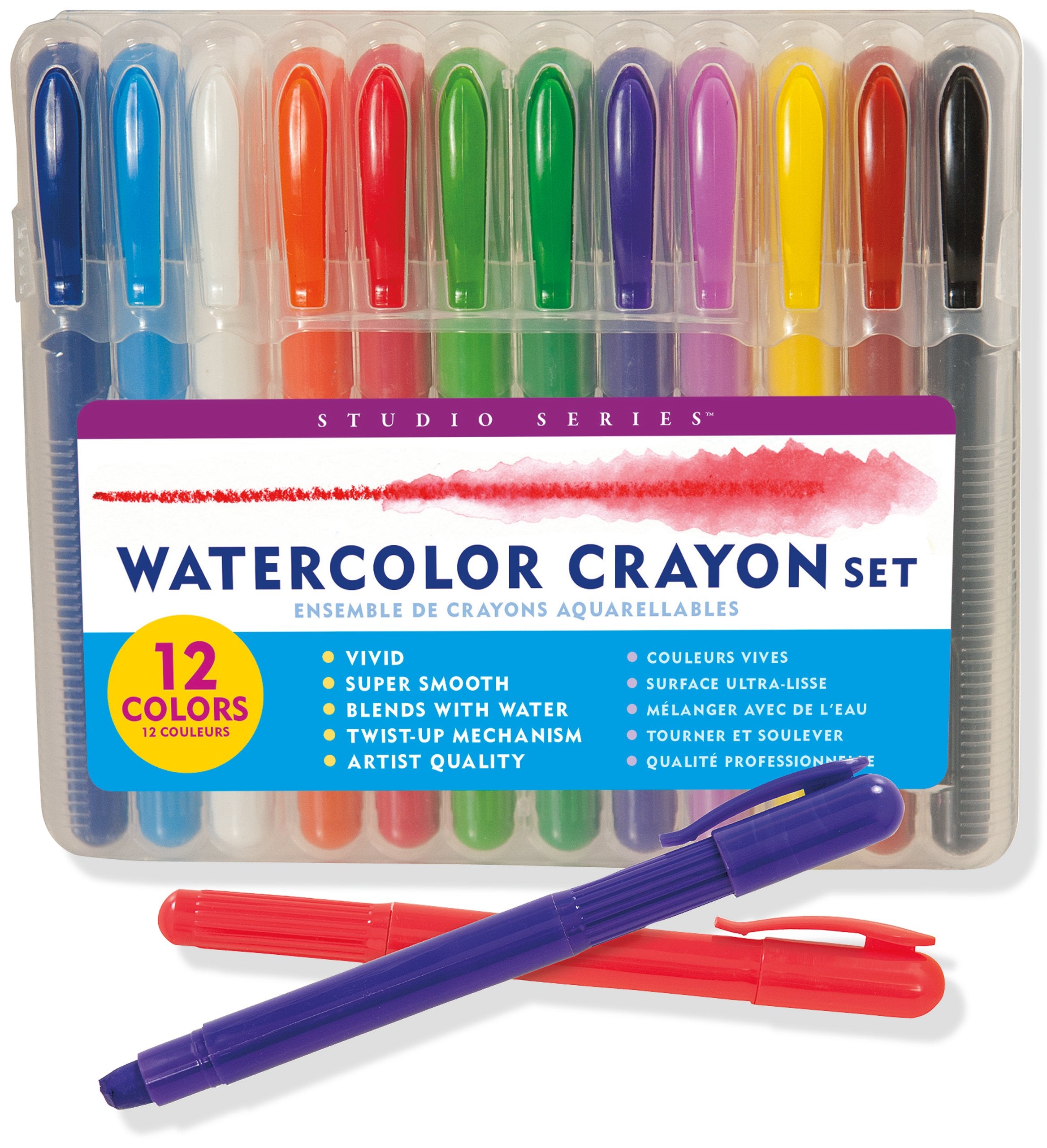 Studio Series Watercolor Crayon Set: 12 Water Soluble Gel Crayons: Royal Blue, Sky Blue, White, Yellow, Red, Grass Green, Emerald Green, Violet, Pink, Orange, Brown, Black Books