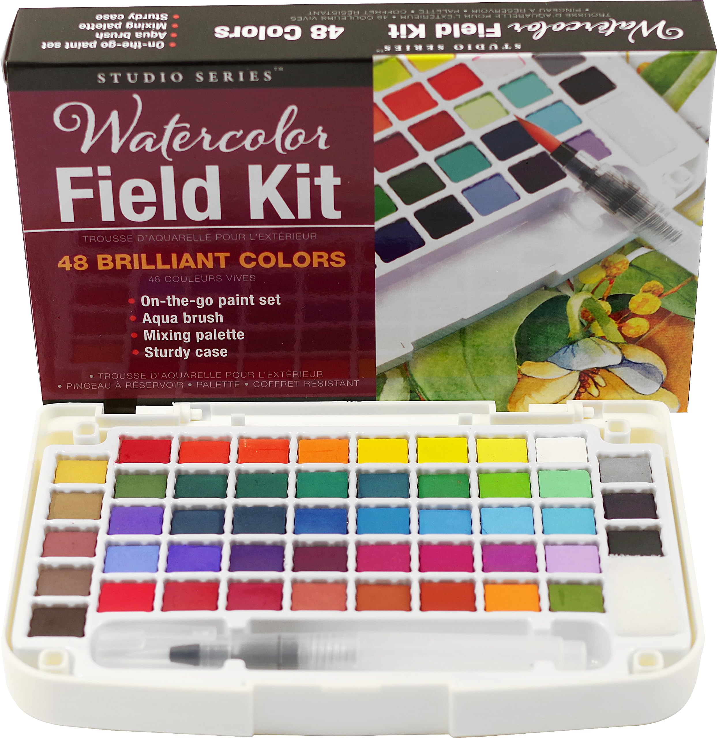 Artist's Watercolor Field Kit (48 high pigment colors, water brush, sponge, and palette) Books
