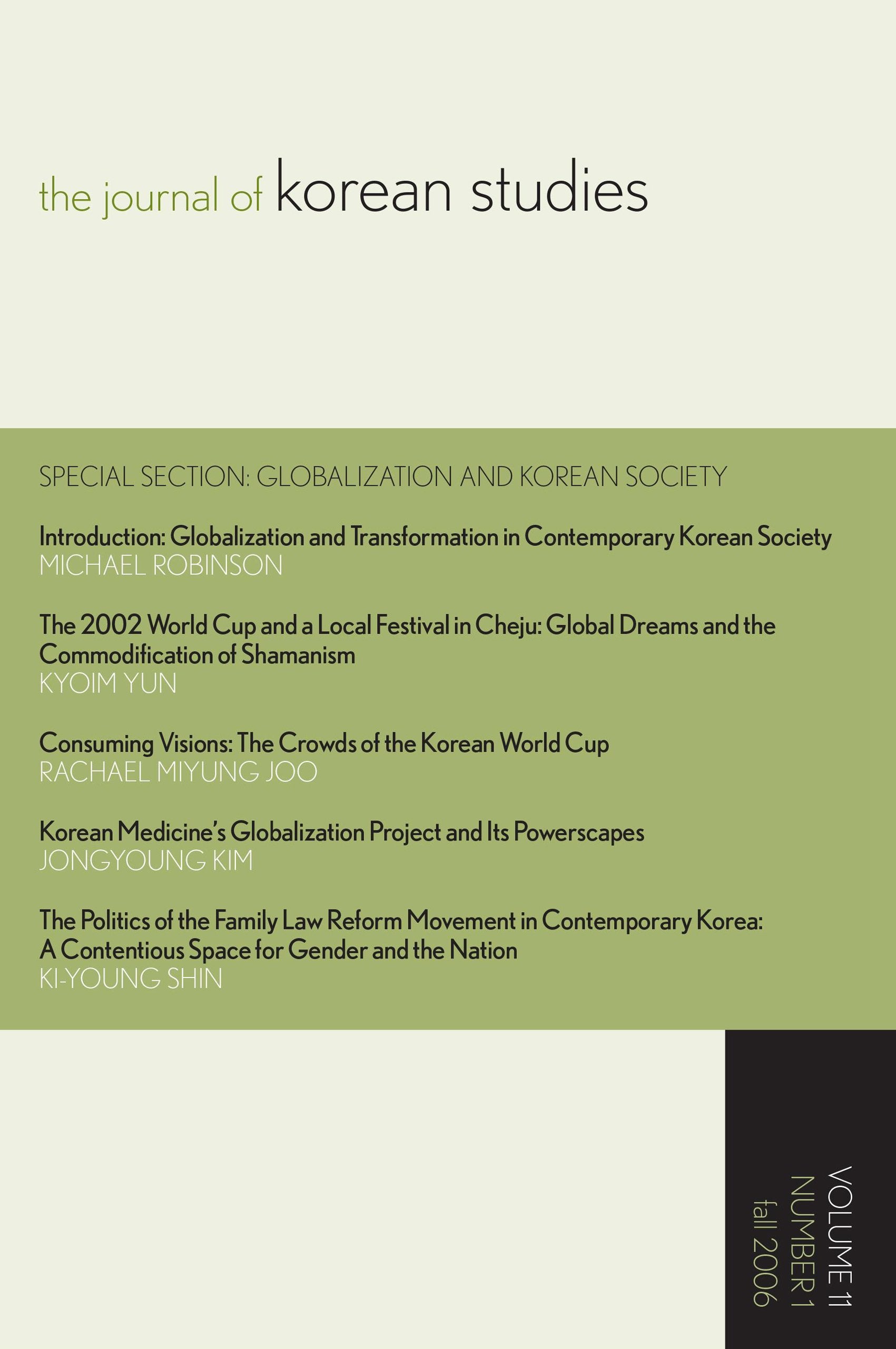 The Journal of Korean Studies Vol 11, Number 1 (Fall 2006) Books