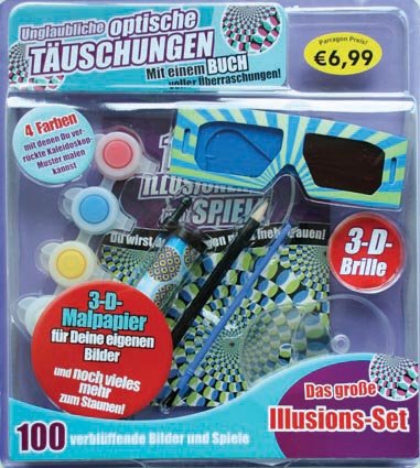 Set Verblüffende Illusionen & Spiele: 100 verblüffende Illusionen, m. 3-D-Brille, Kaleidoskop, Malscheibe, Bleistift, Pinsel und Farben. Mit einem Buch voller Überraschungen Children's books
