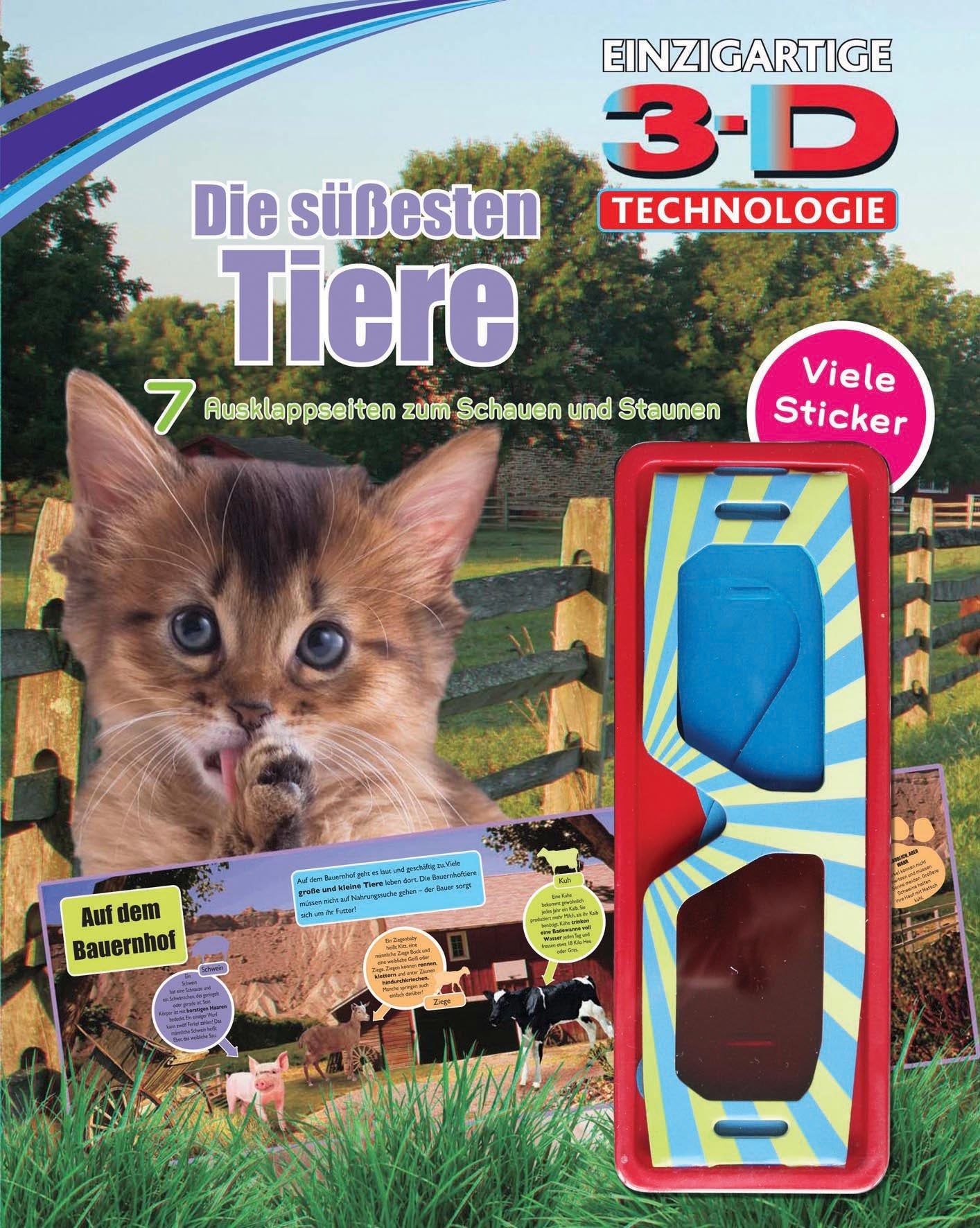 3D Sticker: Die Süssesten Tiere: 7 Ausklappseiten zum Schauen und Staunen. Viele Sticker Children's books