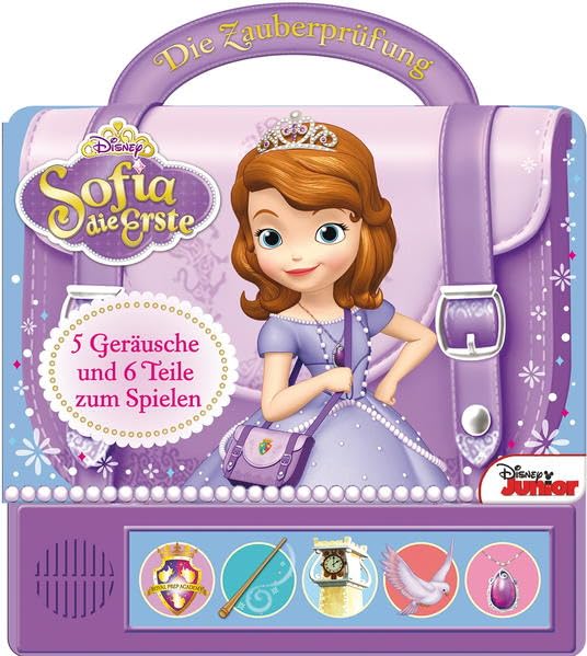 Sofia die Erste - Die Zauberprüfung: Disney Handtaschenbuch, Pappbilderbuch mit Tragegriff, 5 Geräuschen, 6 Spiel-Accessoires zum Herausdrücken und Tasche Tiptoi & Games
