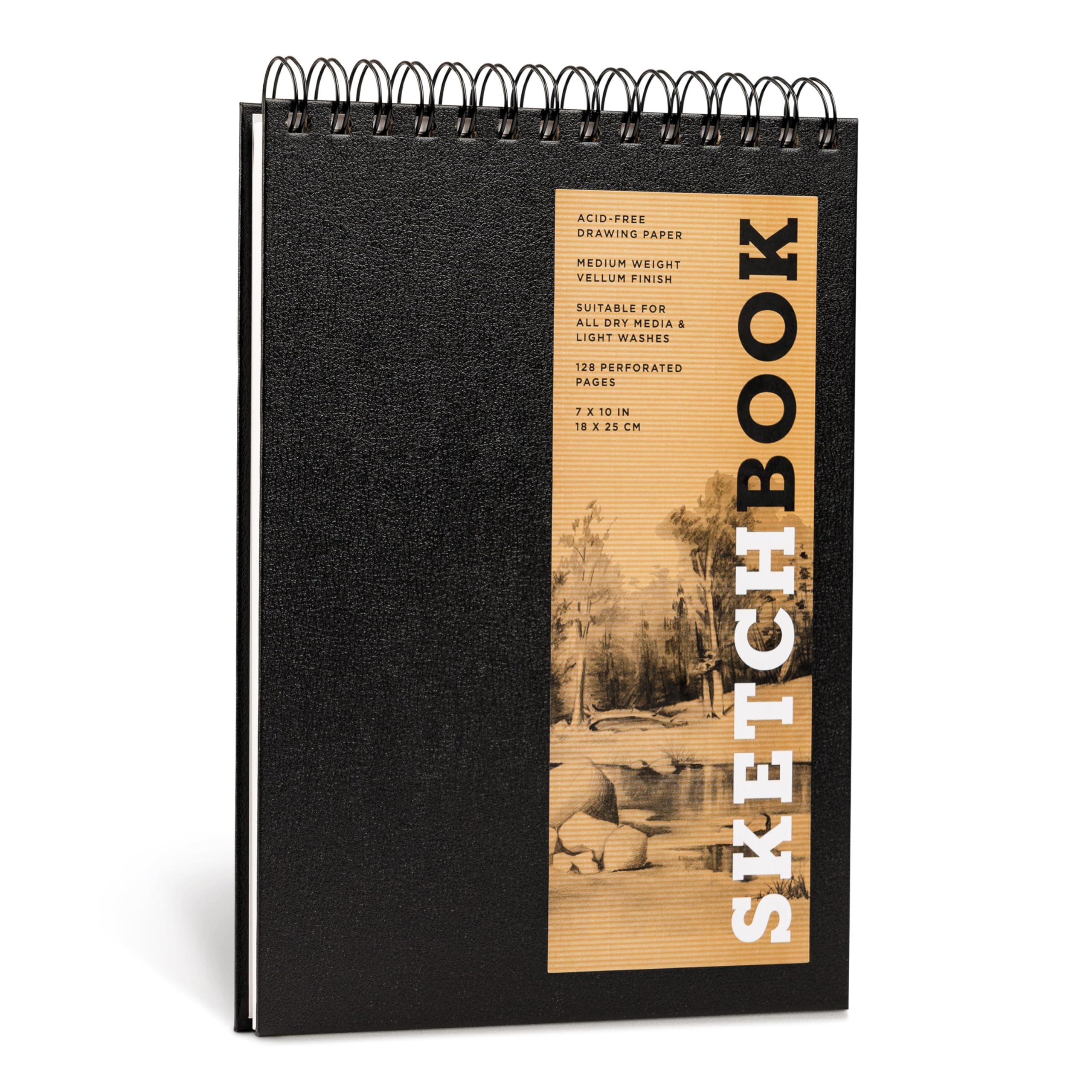 Sketchbook 7 X 10 FlipTop Landscape Black Spiral Hardcover Mixed Media Sketchbook for Drawing Film, Art & Culture
