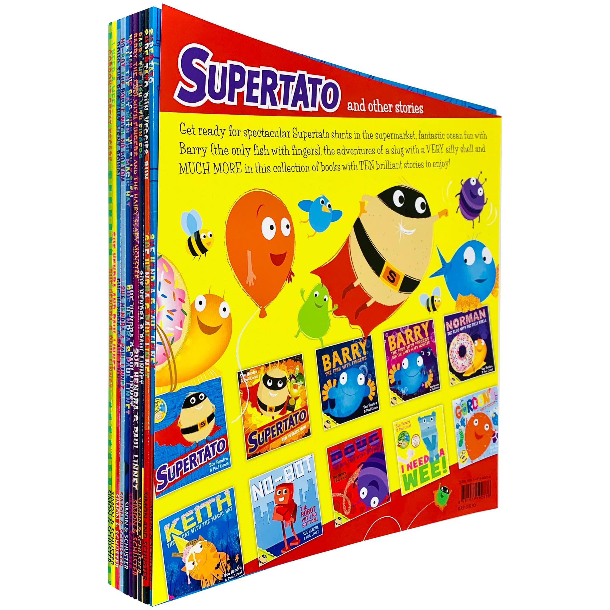 Supertato and Other Stories Collection 10 Books Set By Sue Hendra (Supertato, Run Veggies Run!, Barry the Fish with Fingers,the Hairy Scary Monster, Norman the Slug with a Silly Shell & More) Novels & Short Stories