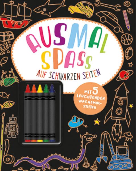 Ausmalspaß auf schwarzen Seiten: Mit 5 leuchtenden Wachsmalstiften Hobbies & Crafts