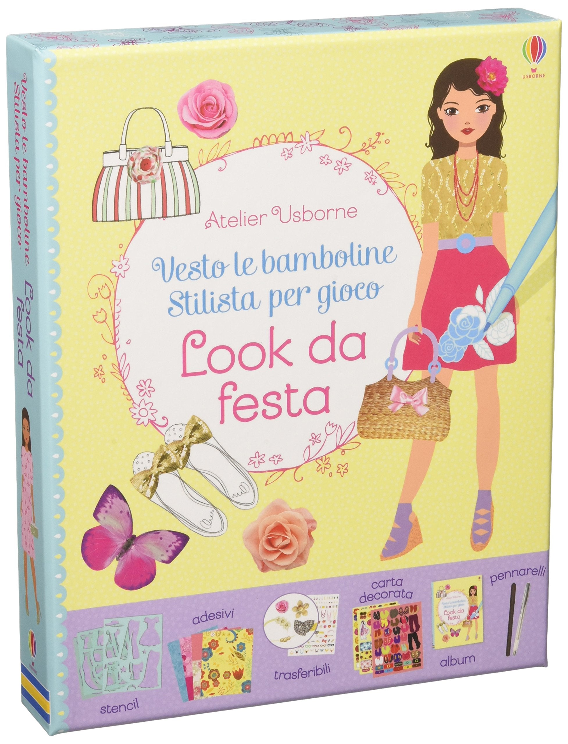 Look da festa. Vesto le bamboline. Stilista per gioco. Con adesivi book