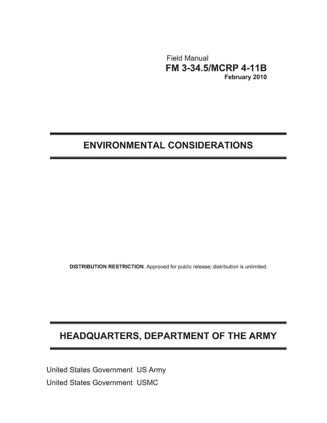 Field Manual FM 3-34.5 MCRP 4-11B Environmental Considerations February 2010 Reference Books