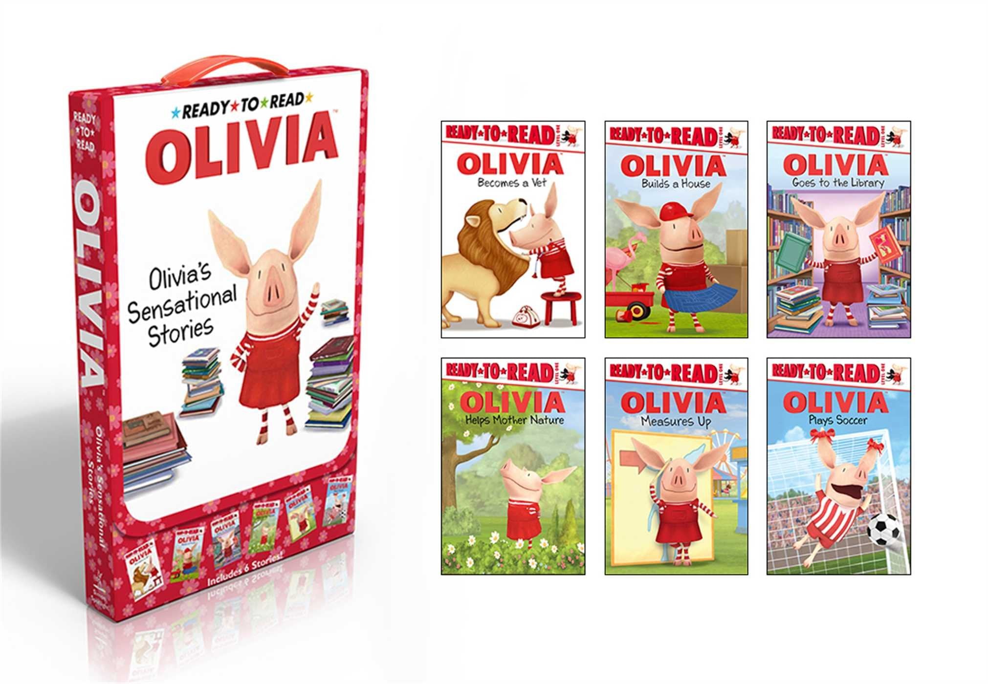 OLIVIA's Sensational Stories: Olivia Helps Mother Nature; Olivia Goes to the Library; Olivia Plays Soccer; Olivia Measures Up; Olivia Builds a House; Olivia Becomes a Vet book