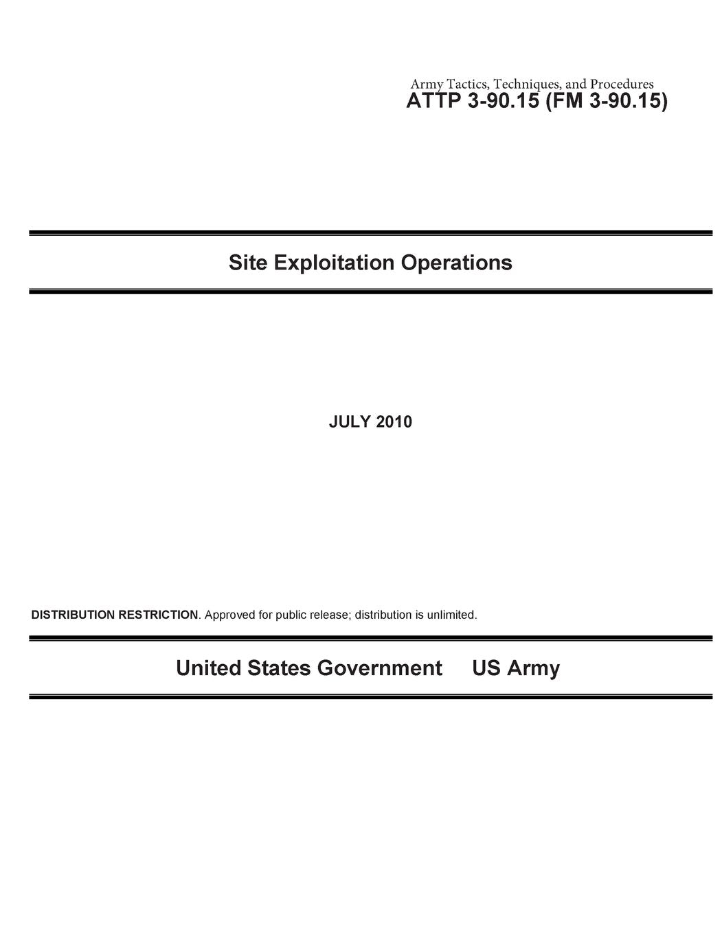 Army Tactics, Techniques, and Procedures ATTP 3-90.15 (FM 3-90.15) Site Exploitation Operations Books