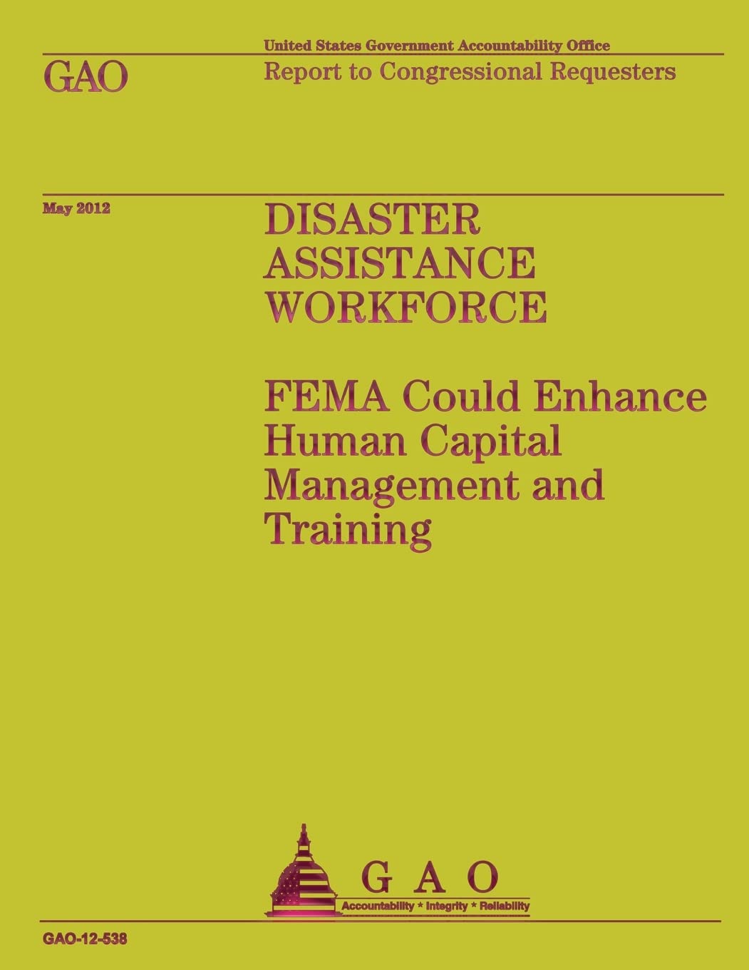 Disaster Assistance Workforce: FEMA Could Enhance Human Capital Management and Training Reference Books
