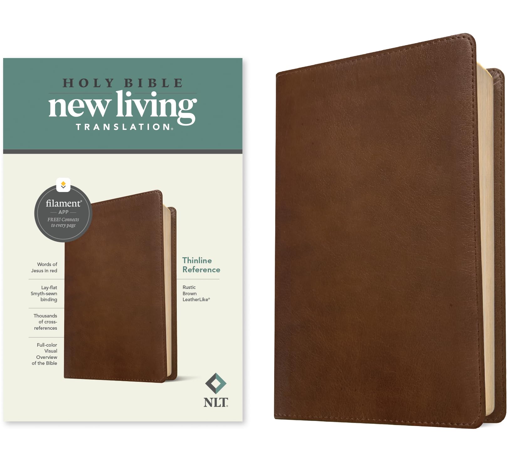 Product Image: NLT Thinline Reference Bible, Filament Enabled Edition (Red Letter, Leatherlike, Rustic Brown)