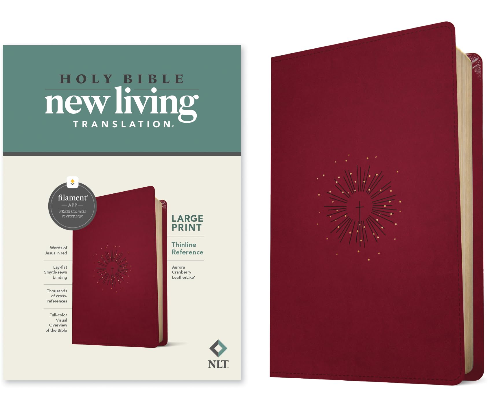 Holy Bible: New Living Translation, Aurora Cranberry Leatherlike, Filament Enabled, Thinline Reference Religion & Esotericism