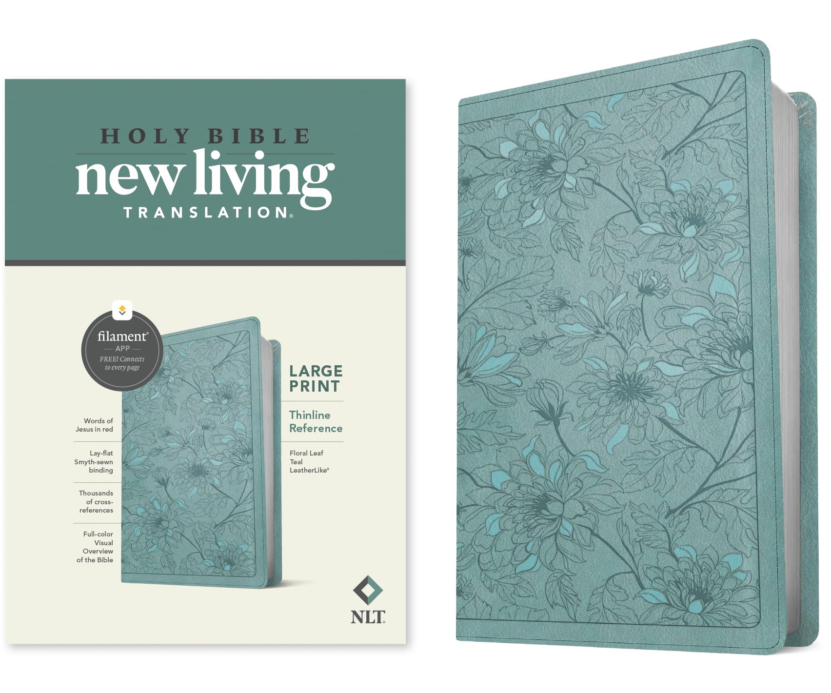 NLT Large Print Thinline Reference Bible, Filament Enabled Edition (Red Letter, Leatherlike, Floral/Teal): New Living Translation, Thinline Reference ... Enabled Edition, Red Letter, Leatherlike Film, Art & Culture