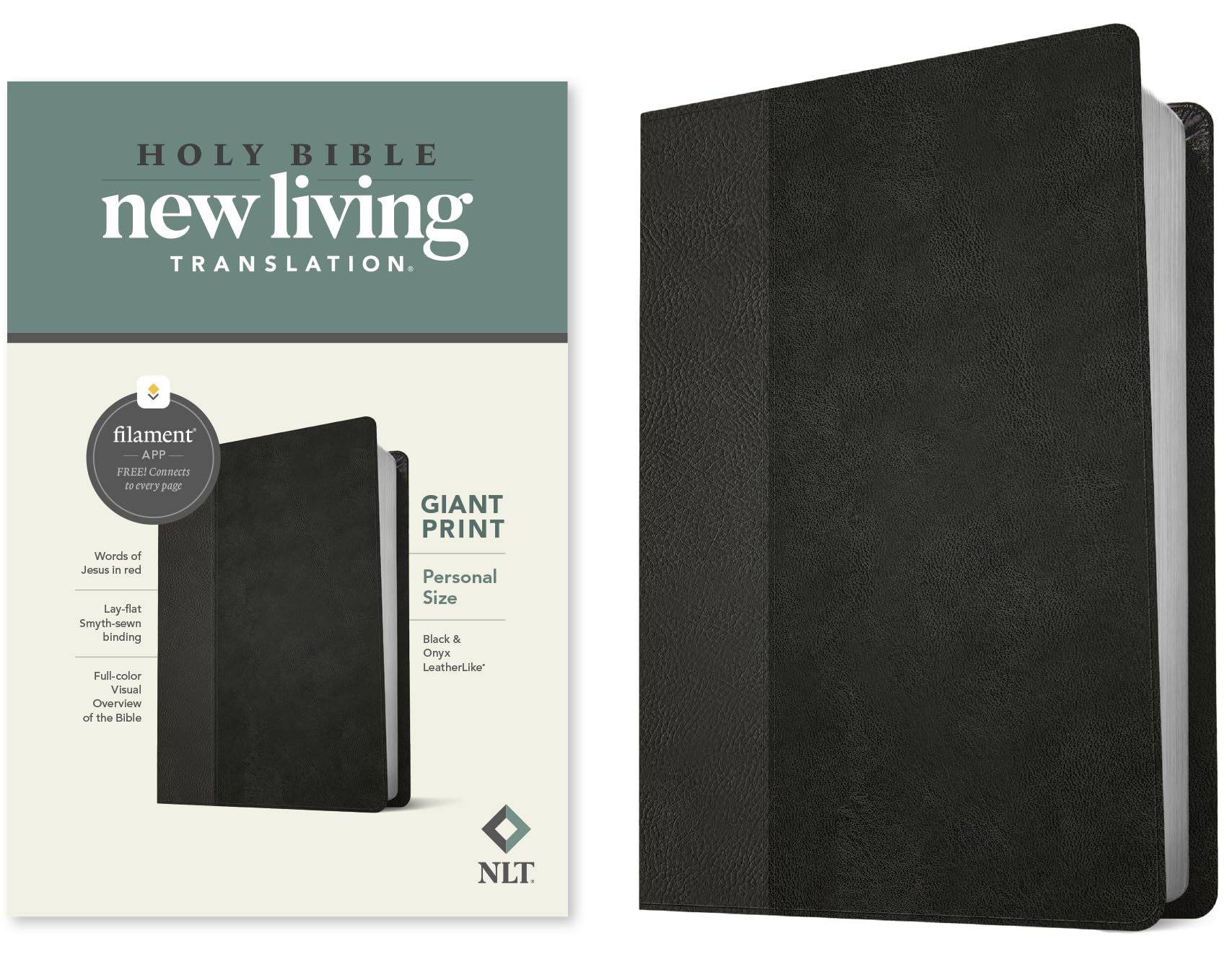 Holy Bible: NLT, Black/Onyx, Leatherlike, Filament App, Personal Size Giant Print Bible Religion & Esotericism