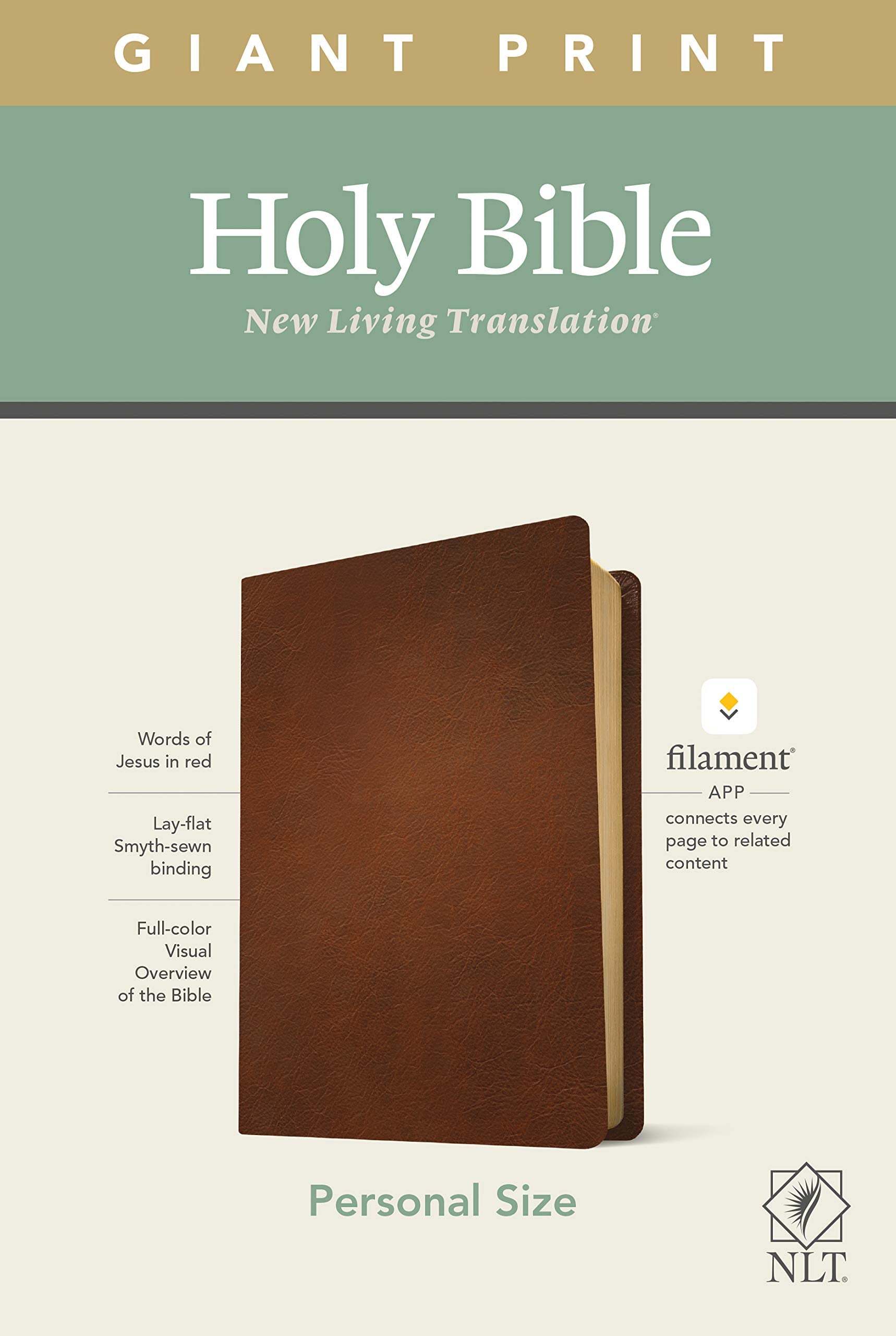 Holy Bible: NLT, Brown, Genuine Leather, Filament Enabled, Personal Size Giant Print Bible Religion & Esotericism