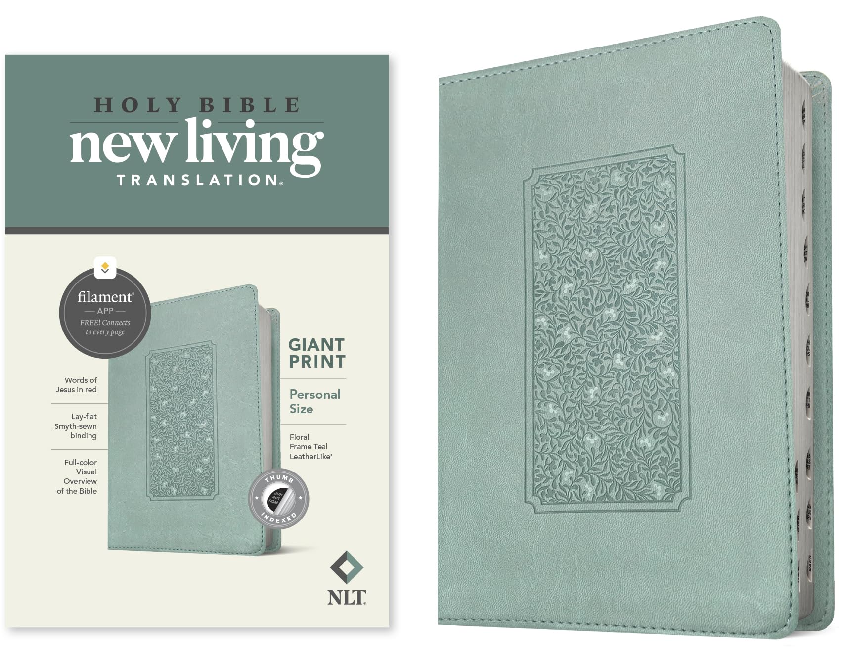 NLT Personal Size Giant Print Bible, Filament Enabled Edition (Red Letter, Leatherlike, Floral Frame Teal, Indexed) Religion & Esotericism