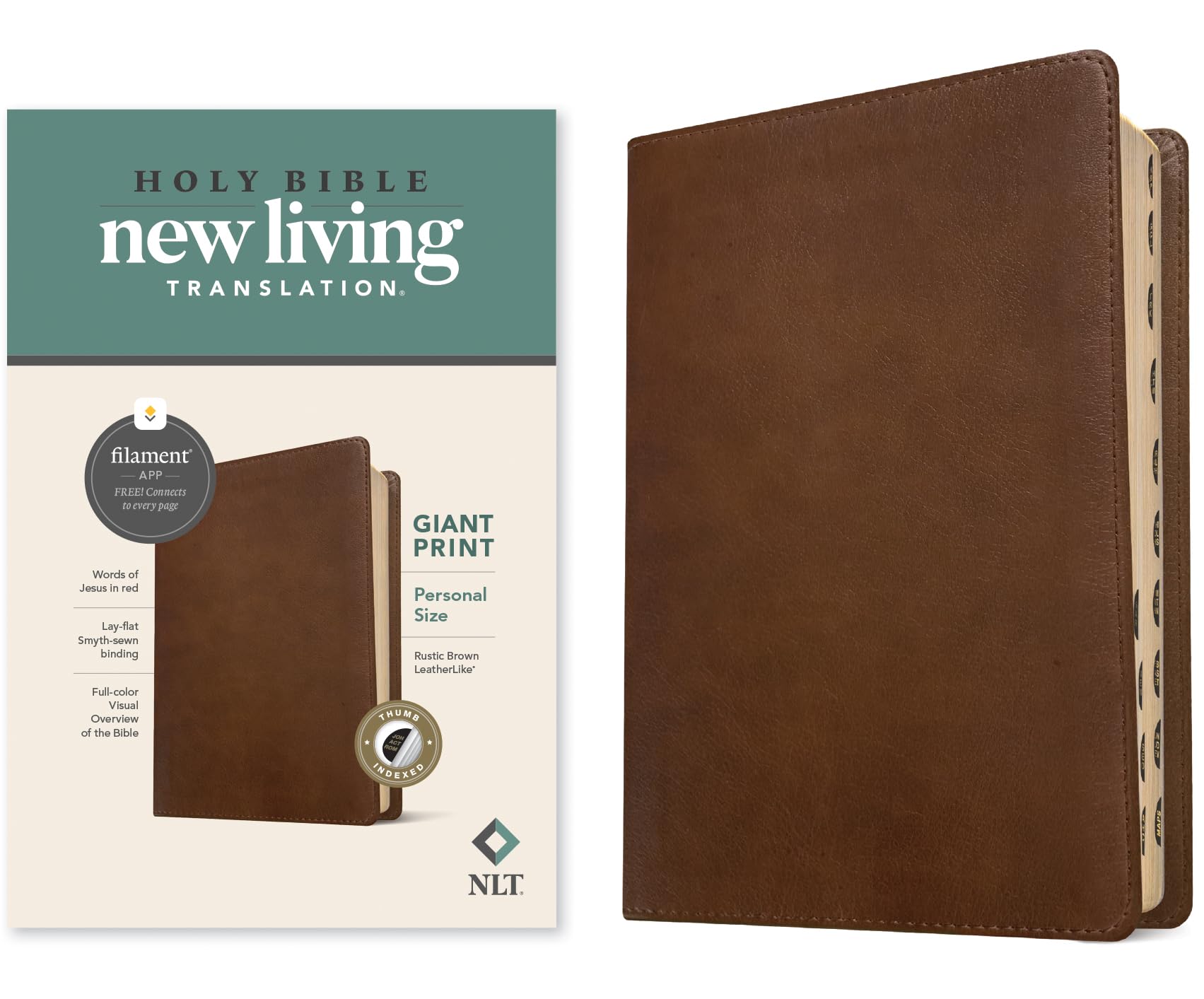 Holy Bible: NLT, Rustic Brown, Leatherlike, Filament Enabled Edition Red Letter, Personal Size Giant Print Bible Religion & Esotericism