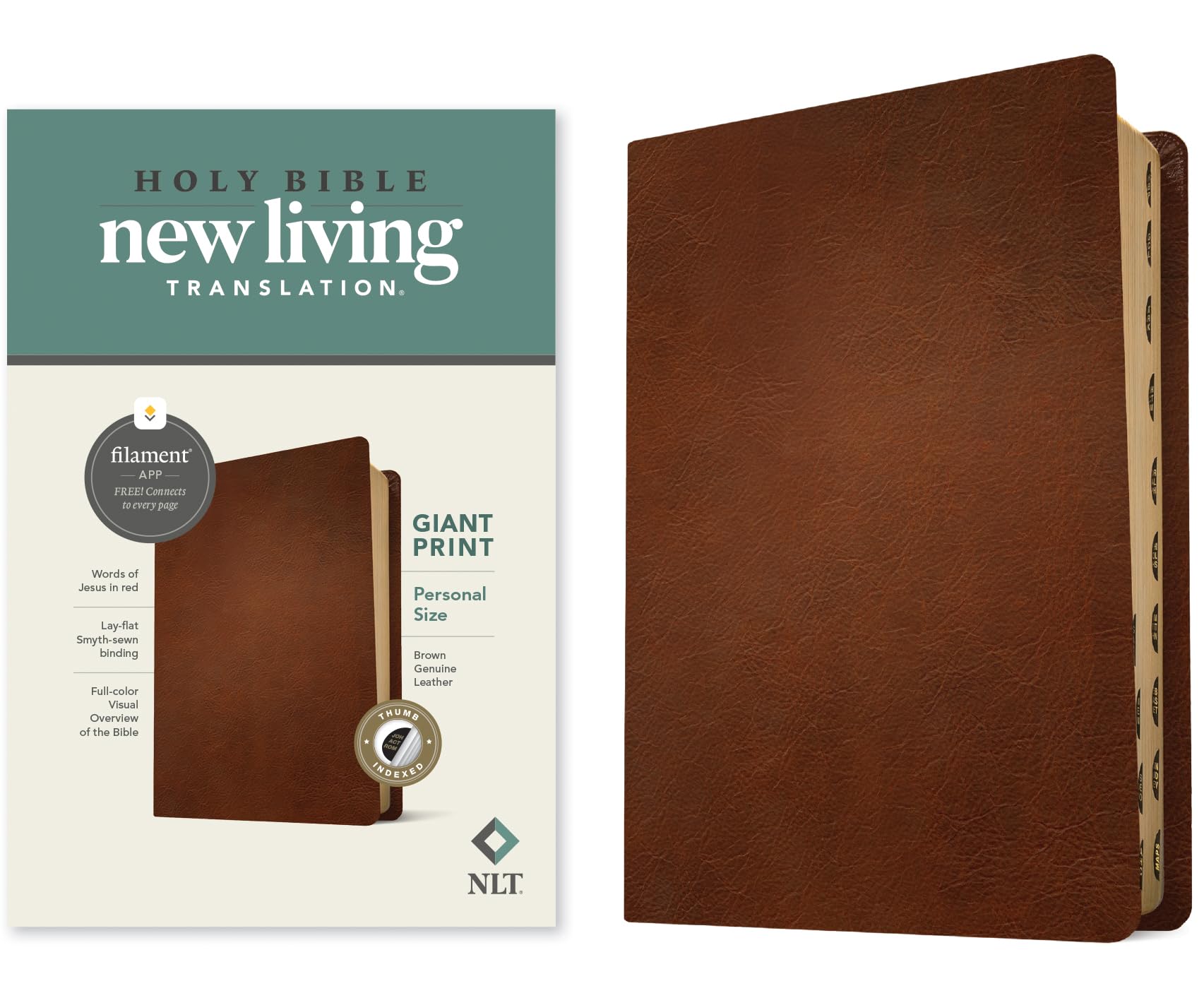 Holy Bible: NLT, Brown, Genuine Leather, Filament Enabled, Personal Size Giant Print Religion & Esotericism