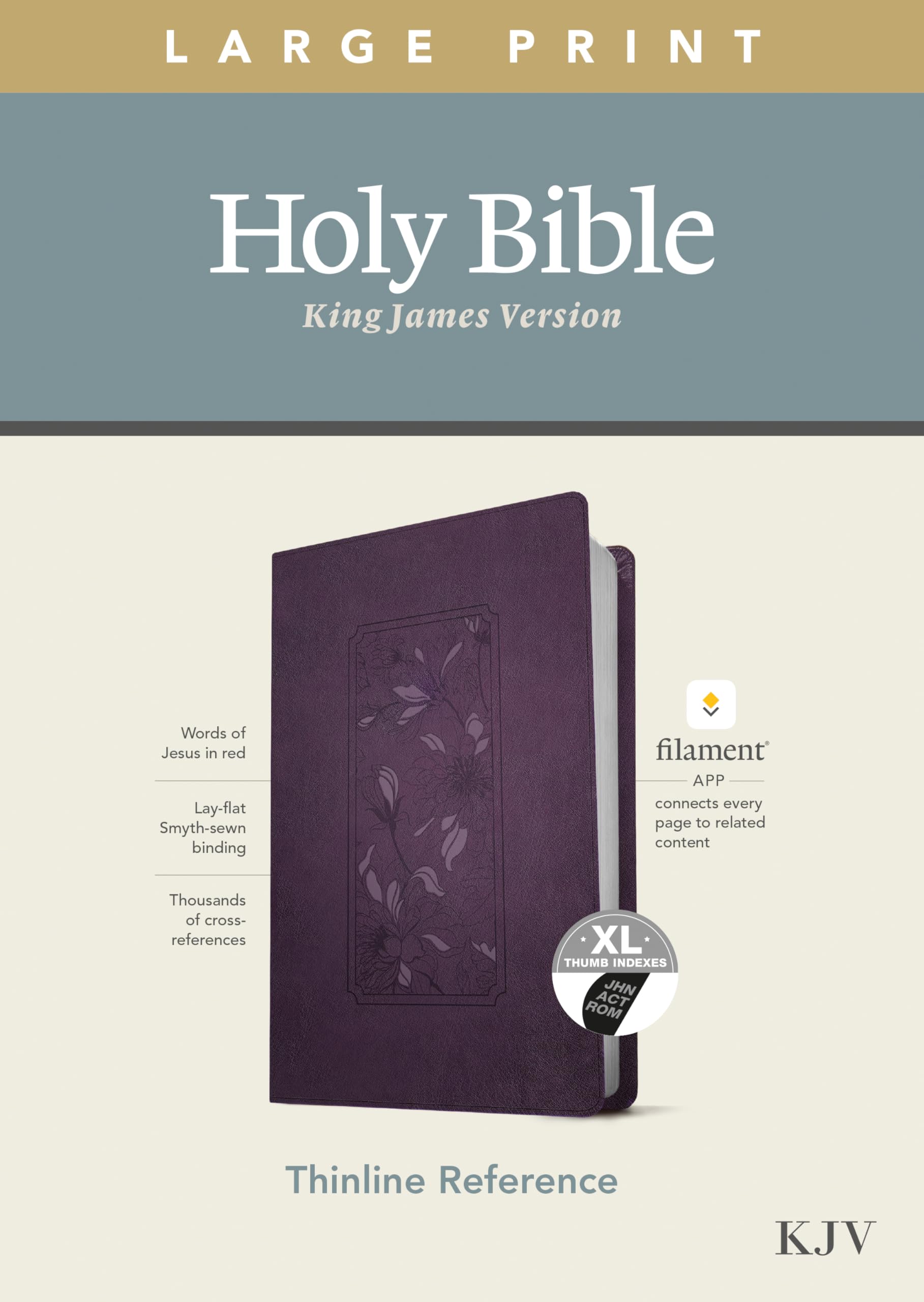 KJV Large Print Thinline Reference Bible, Filament Enabled Edition (Red Letter, Leatherlike, Floral/Purple, Indexed): King James Version, Floral Frame ... Filament Enabled, Thinline Reference Bible Film, Art & Culture