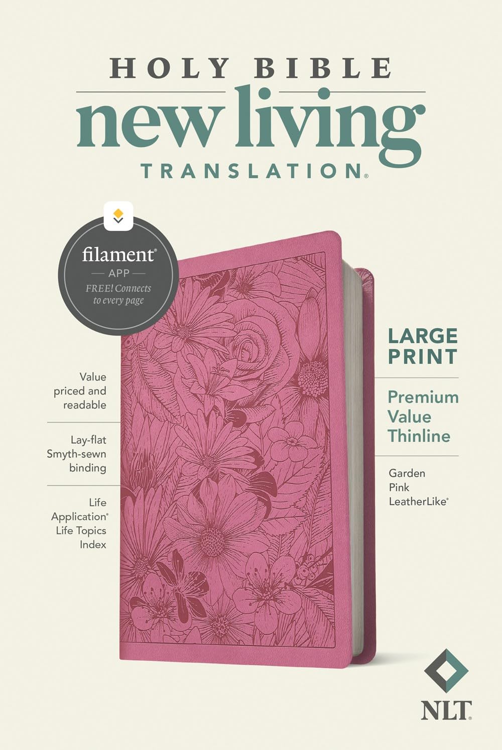 NLT Large Print Premium Value Thinline Bible, Filament Enabled (Leatherlike, Garden Pink) Religion & Esotericism
