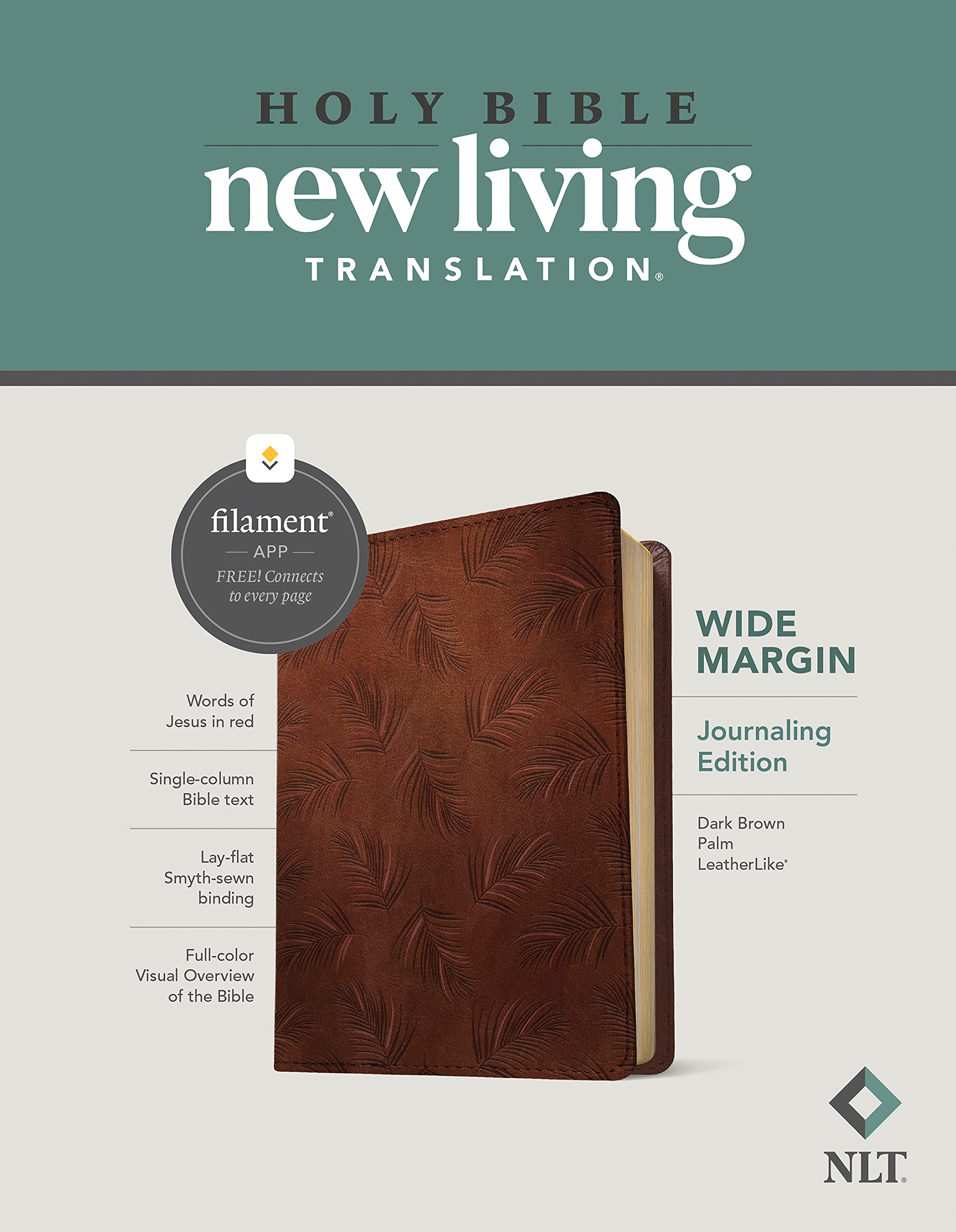 NLT Wide Margin Bible, Filament Enabled (Leatherlike, Dark Brown Palm, Red Letter) Religion & Esotericism