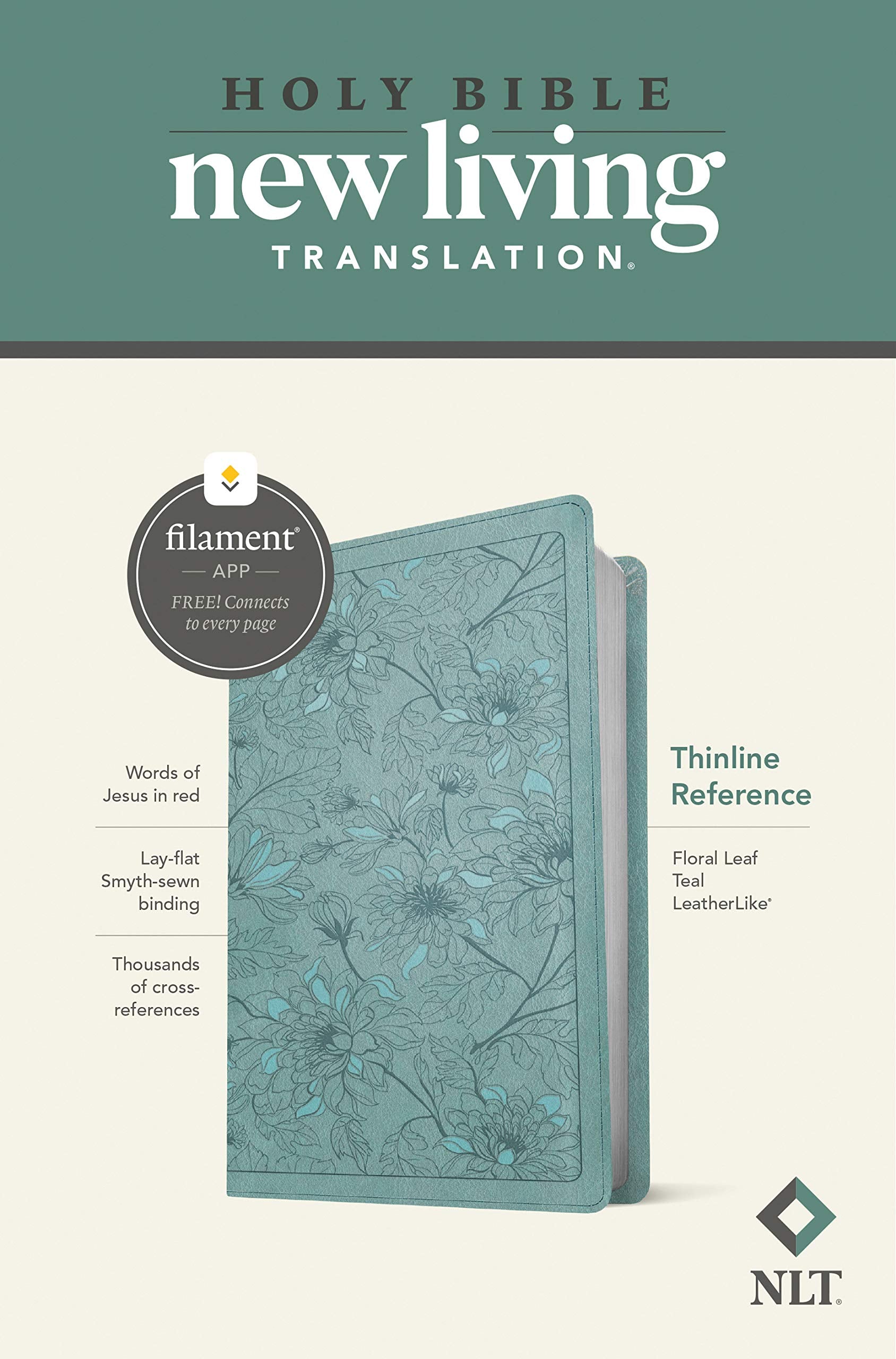 Holy Bible: New Living Translation, Floral Leaf Teal, Leatherlike, Thinline Reference Bible, Filament App Religion & Esotericism