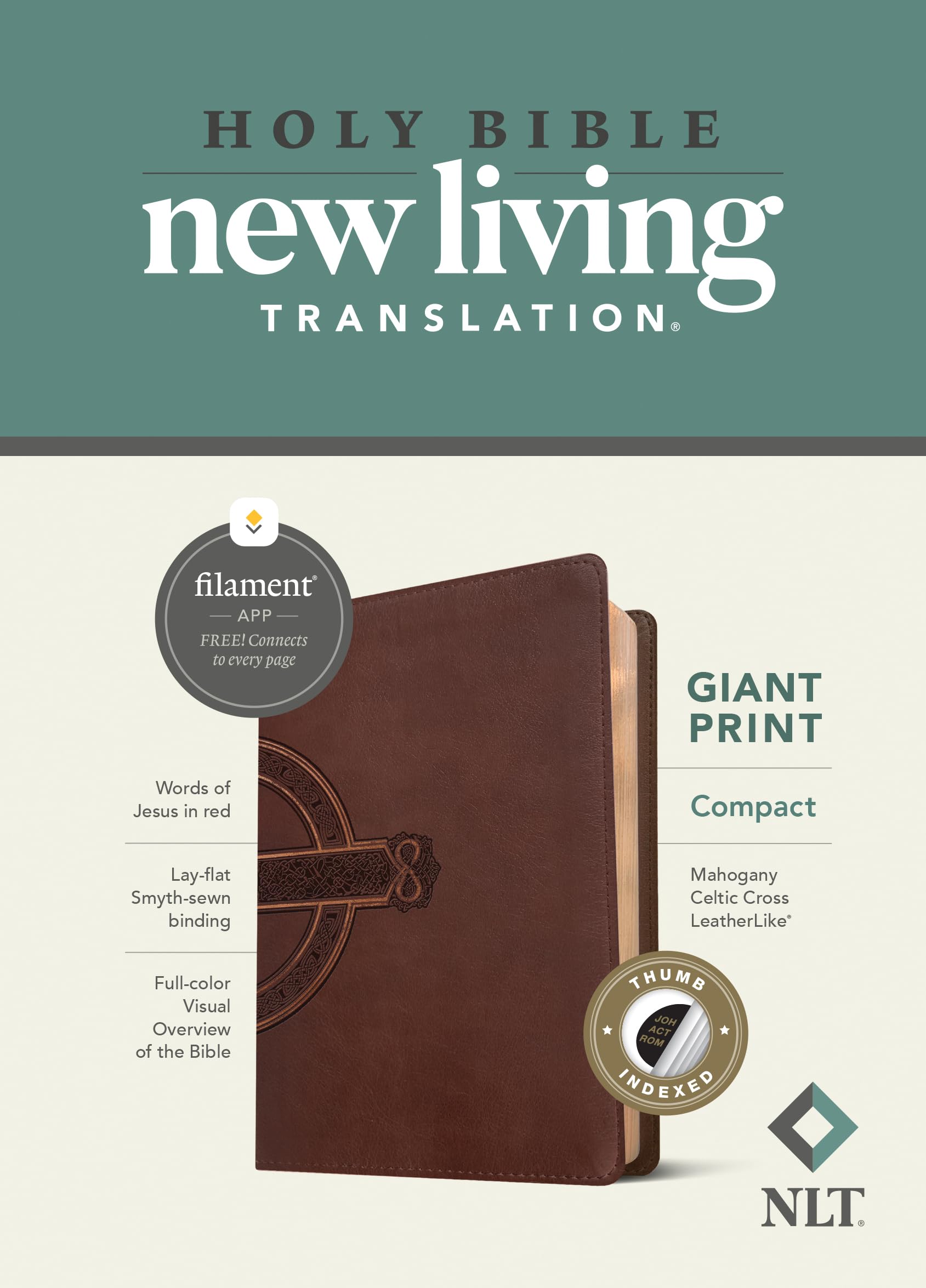 Holy Bible: New Living Translation, Mahogany Celtic Cross, Giant Print, Filament Enabled Religion & Esotericism