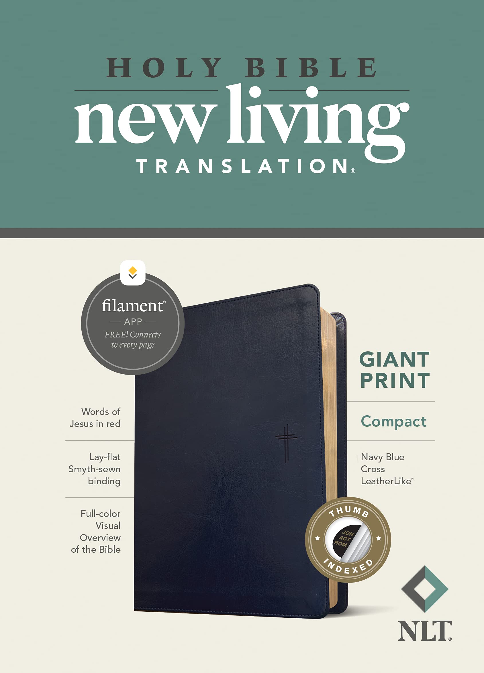 Holy Bible: New Living Translation, Navy Blue Cross, Leatherlike, Giant Print Bible, Filament Enabled Edition Red Letter Religion & Esotericism