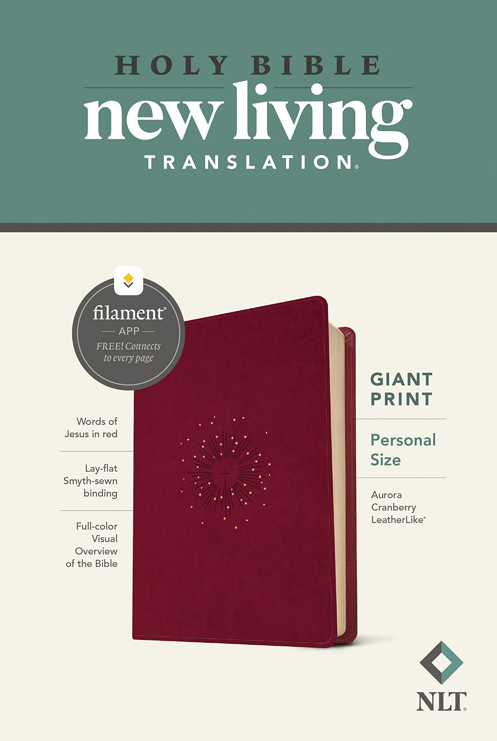 Holy Bible: New Living Translation, Aurora Cranberry, Leatherlike, Personal Size, Filament Enabled Edition Religion & Esotericism