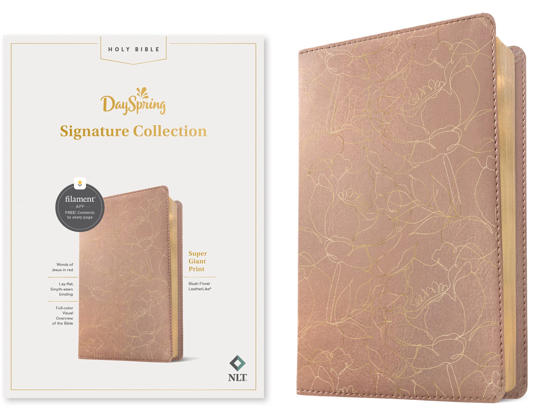 NLT Super Giant Print Bible, Filament Enabled (Leatherlike, Blush Floral, Red Letter) Religion & Esotericism