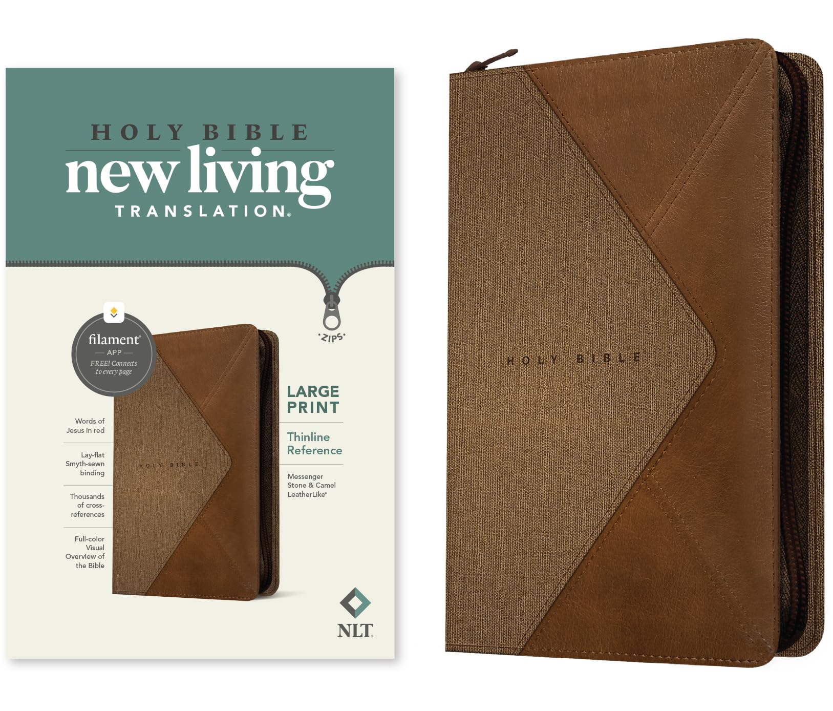 Holy Bible: New Living Translation, Messenger Stone & Camel, Leatherlike, Thinline Reference, Filament Enabled Religion & Esotericism