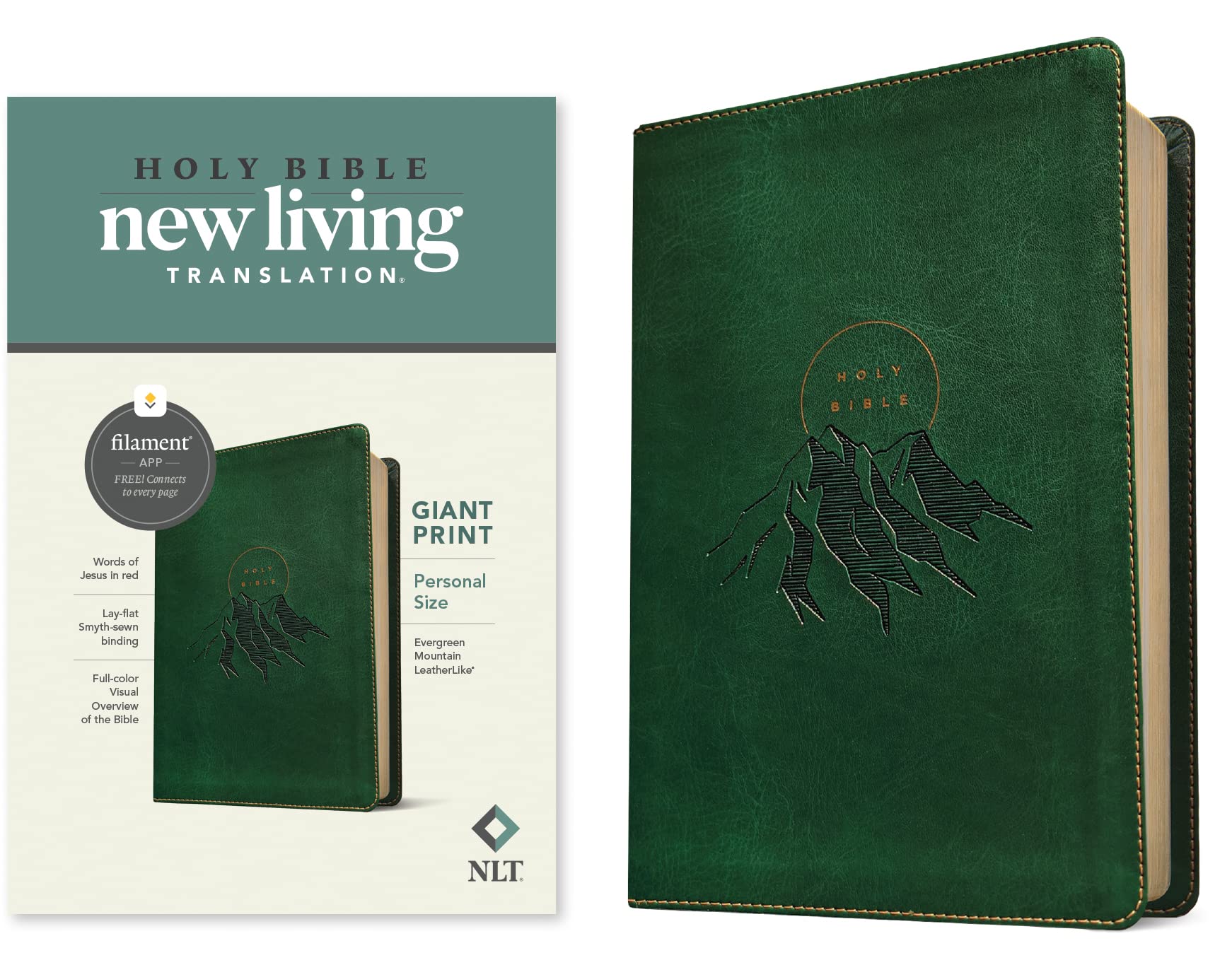 NLT Personal Size Giant Print Bible, Filament Enabled (Leatherlike, Evergreen Mountain, Red Letter) Religion & Esotericism